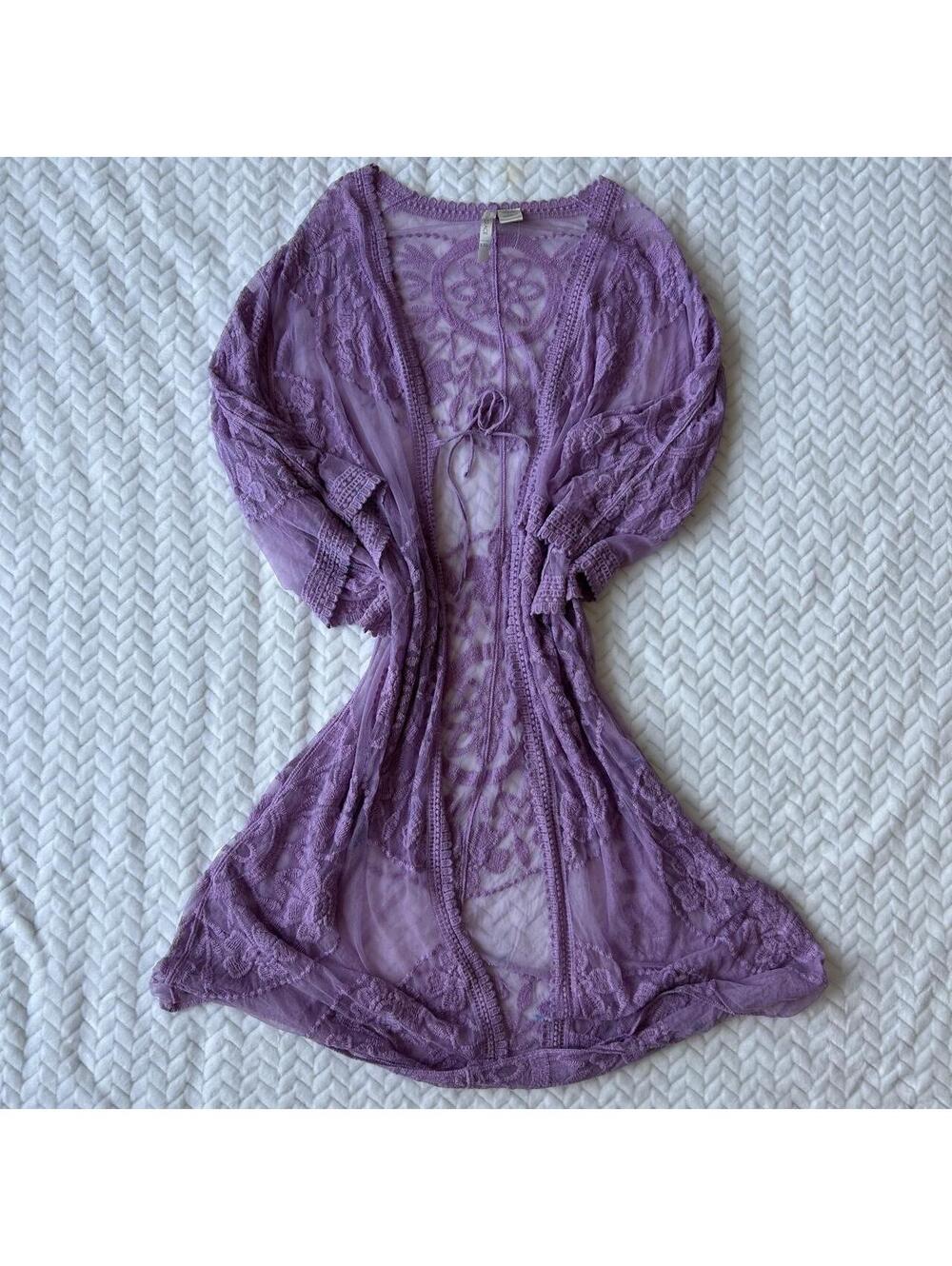 Purple lace beach coverup with floral embroidery and tie back #fairycore
